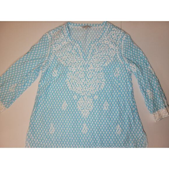 John Mark Tunic Shirt Women's Sm Lace Sleeve Hem Embroidered Paisley Floral Boho - Picture 1 of 15